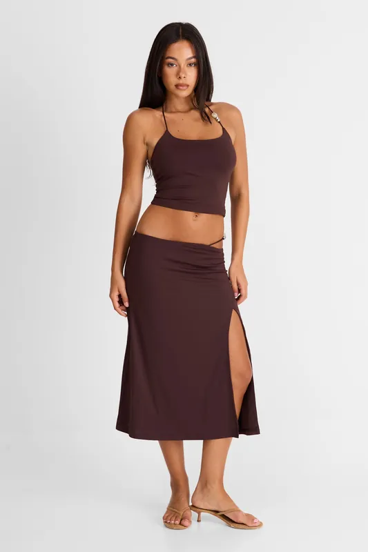 Hazel Midi Skirt Chocolate - Sasha Therese