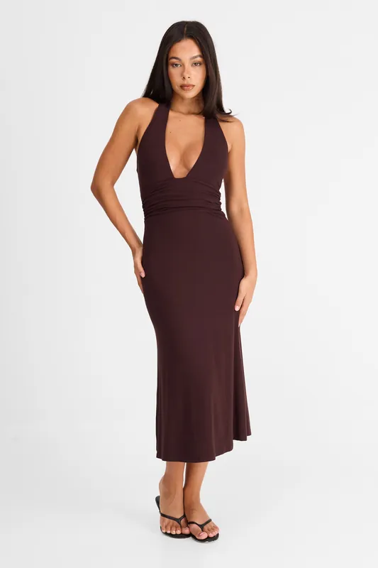 Thea Midi Dress Chocolate - Sasha Therese