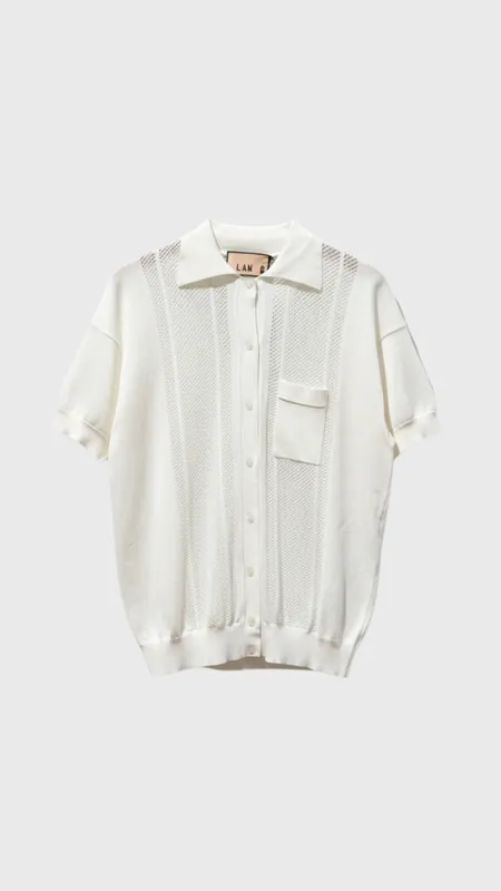 Plan C Short Sleeve Polo Cardigan in White