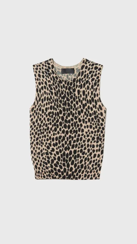 Nili Lotan Nessa Sweater Tank in Taupe Black Cheetah