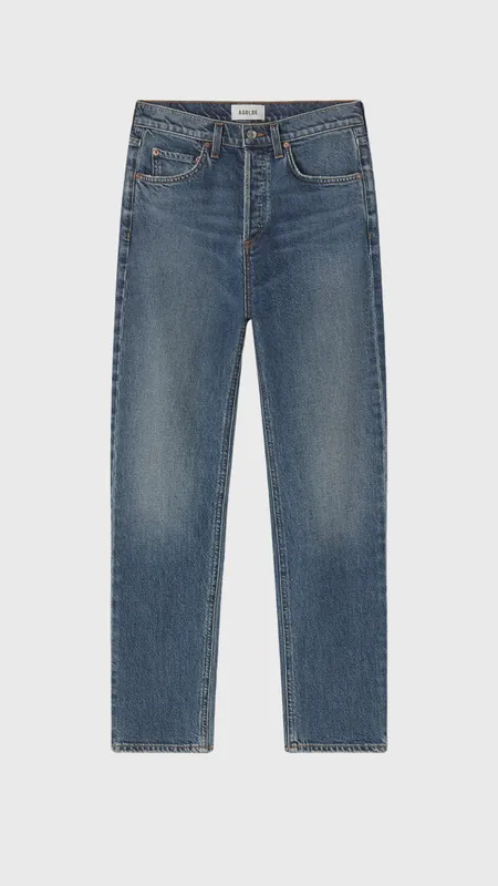 Agolde 90's Pinch Waist High Rise Straight Long Jean in Overcast