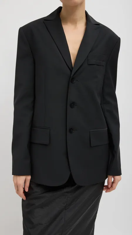 Tibi Tropical Wool Dennis Cutout Blazer in Black