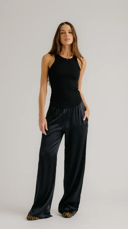 Sablyn Lexi Lower Rise Relaxed Silk Pant in Black