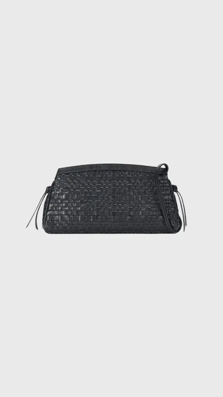 STAUD Maude Convertible Clutch in Black Woven