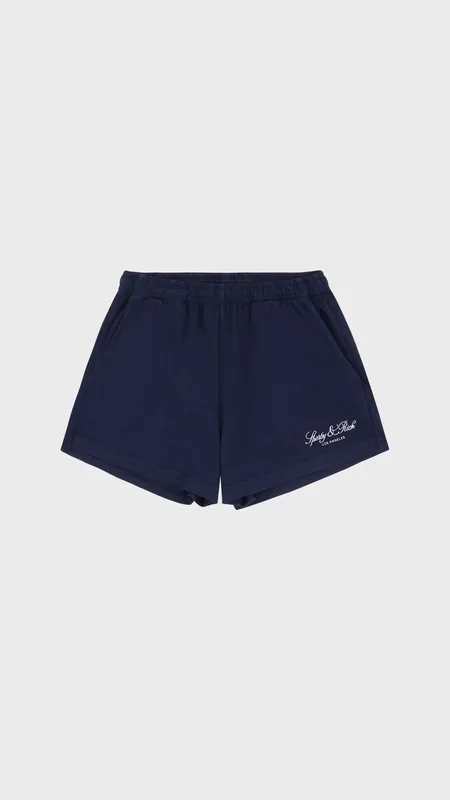 Sporty & Rich Vendome LA Embroidered Disco Short in Navy/White