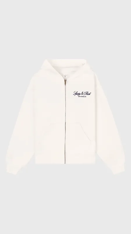 Sporty & Rich Vendome LA Embroidered Zip Hoodie in Ecru/Navy