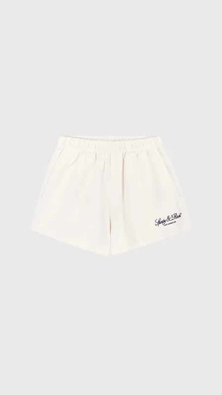 Sporty & Rich Vendome LA Embroidered Disco Short in Ecru/Navy