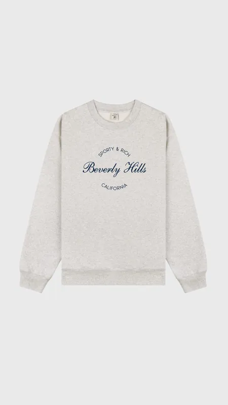 Sporty & Rich Beverly Script Crewneck in Heather Gray
