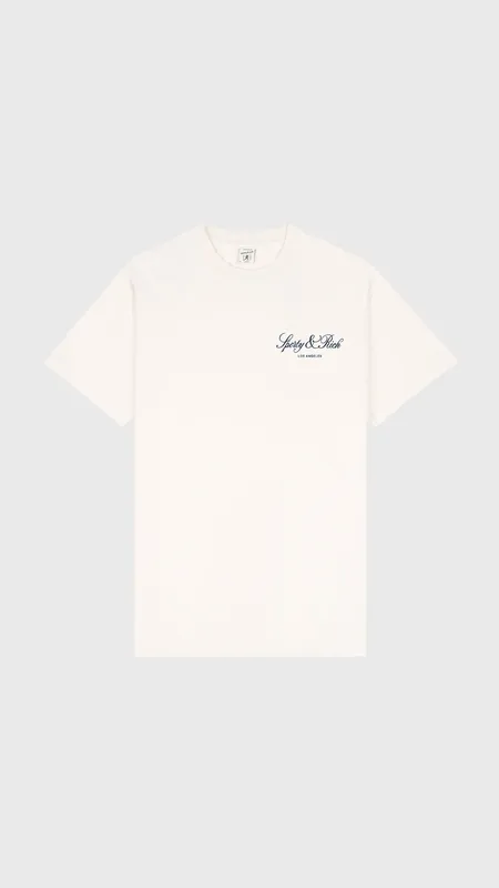 Sporty & Rich Vendome LA T-Shirt in Ecru/Navy