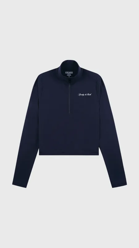 Sporty & Rich Signature Logo Sports Quarter Zip in Dark Navy