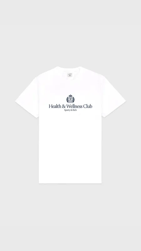 Sporty & Rich H&W Crest Tshirt in White/Navy