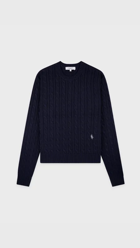 Sporty & Rich SRC Cable Sweater in Dark Navy