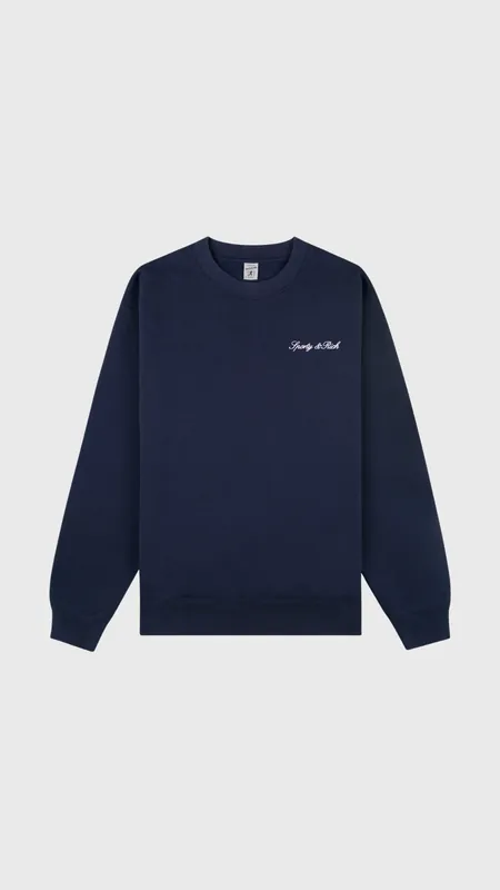 Sporty & Rich Syracuse Embroidered Crewneck in Navy/White