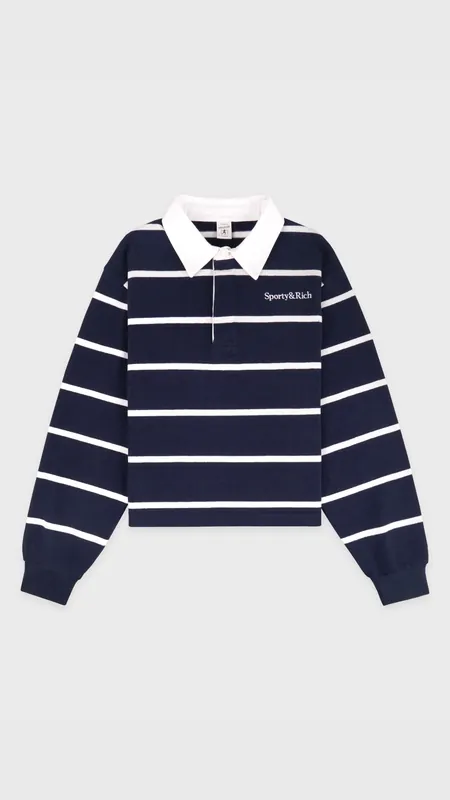 Sporty & Rich Serif Logo Rugby Polo in Navy/White