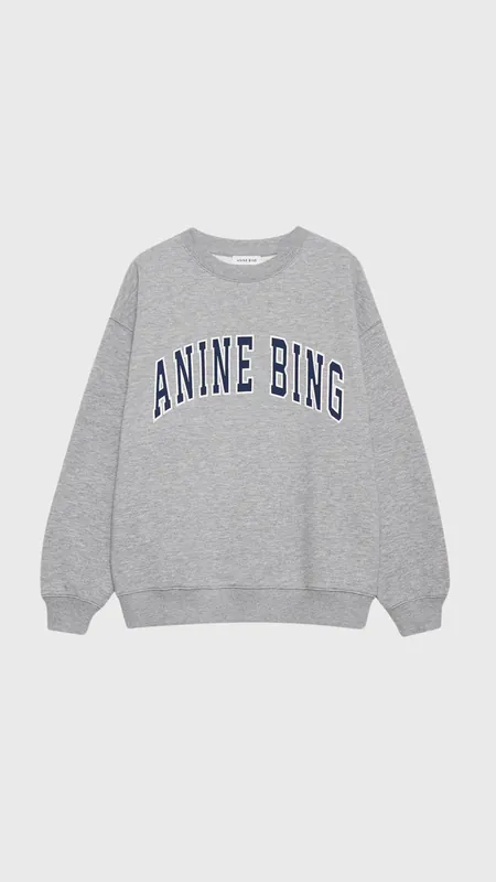 Anine Bing Spencer Sweatshirt in Heather Grey with Navy