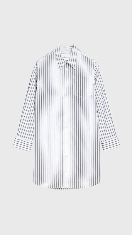 Ami Cotton Shirtdress Embossed Ami in White Stripe