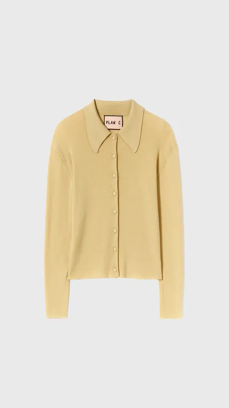 Plan C Long Sleeve Merino Cardigan in Straw