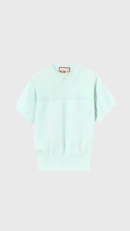 Plan C Short Sleeve Intarsia Knit Crew in Mint