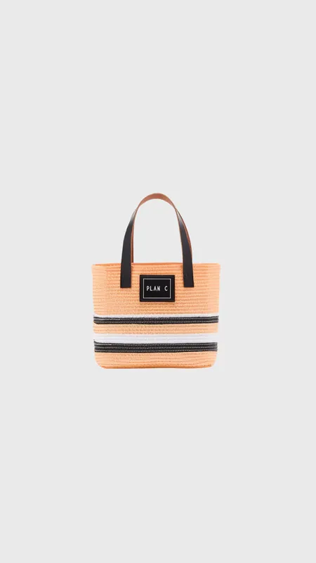 Plan C Mini Synthetic Straw Shopper in Yellow Salmon