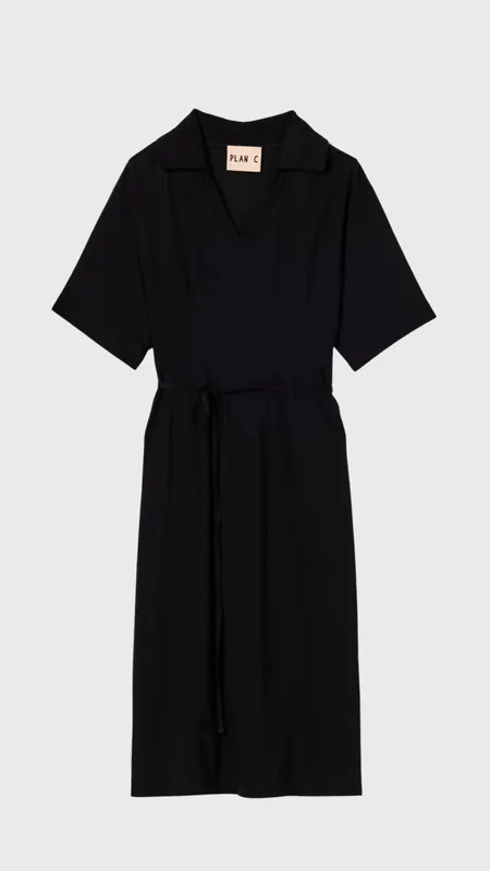 Plan C Short Sleeve Jersey Polo Midi Shirtdress