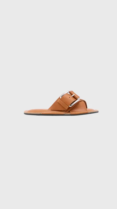 Plan C Flat Buckle Sandal in Tan