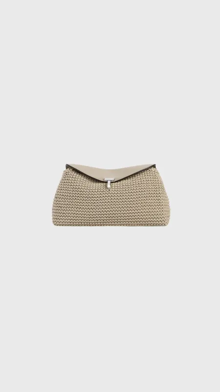 Toteme T-lock Woven-Leather Clutch in Fawn