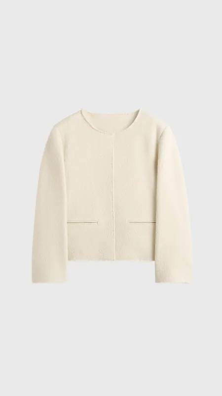 Toteme Open-Front Bouclé Blazer in Ecru