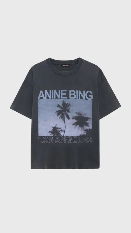 Anine Bing Cade Tee Palms in Washed Black