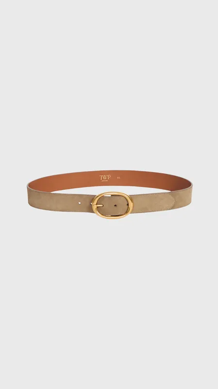 TWP Wide Suede Belt in Petrified Oak