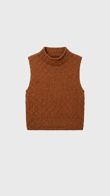 Sablyn Atticus Roll Neck Cropped Tank in Tobacco