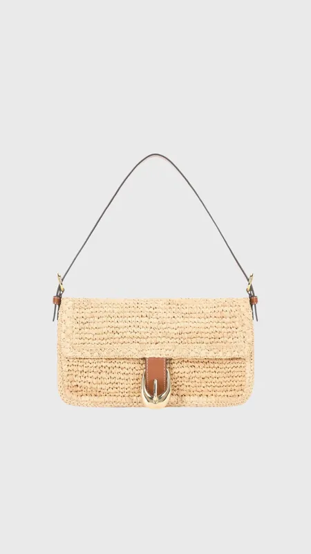 Staud Harlow Raffia Bag in Natural Tan