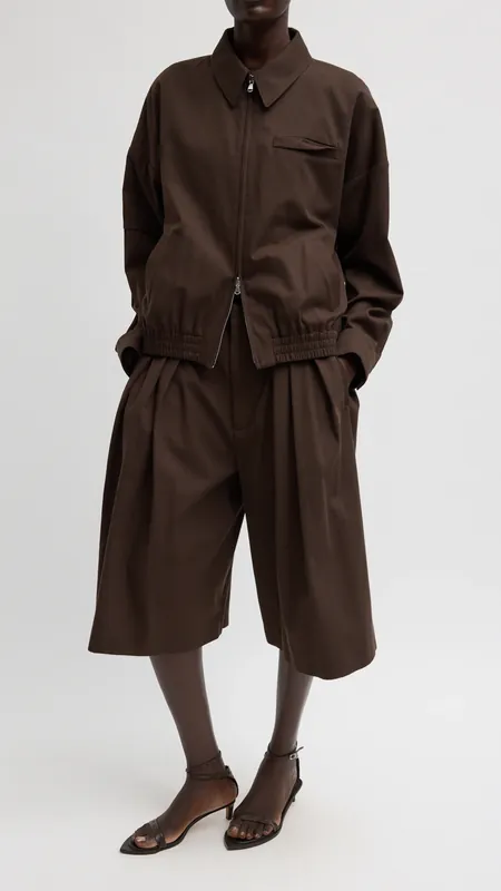 Tibi Luxe Spring Twill Bomber in Hickory Brown