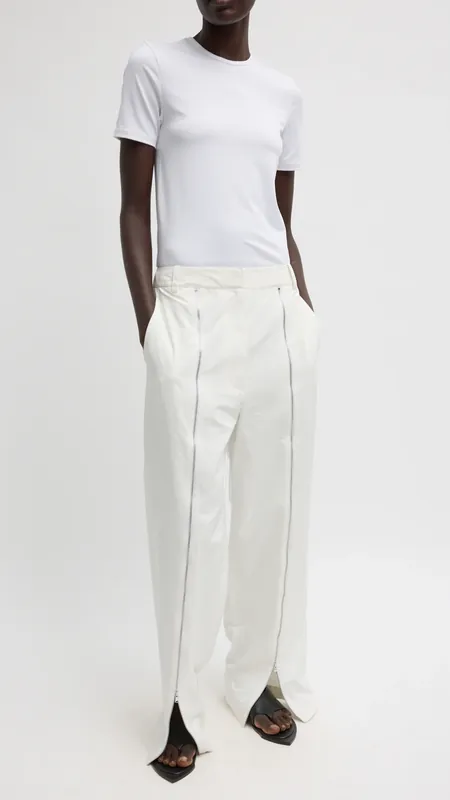 Tibi Nylon Zipper Trouser in White