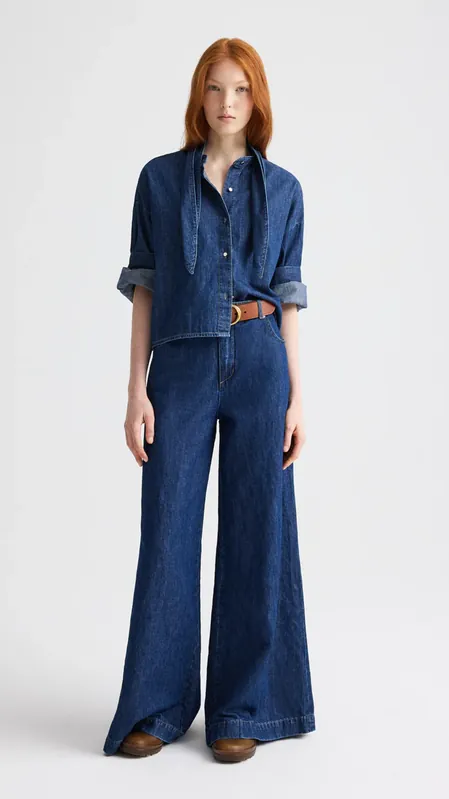 TWP Dillon Cotton Linen Denim in Dark Stone