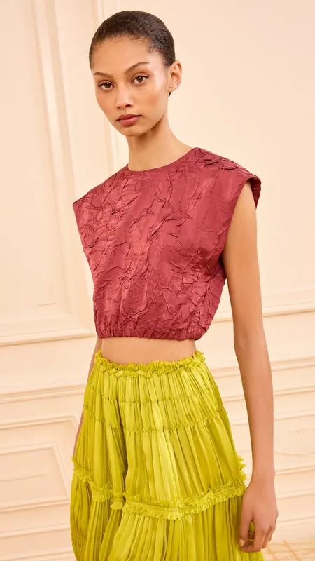 Ulla Johnson Gisella Satin Crop Top in Fig