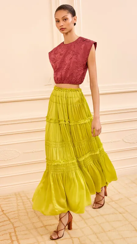Ulla Johnson Virginie Silk Skirt in Chartreuse