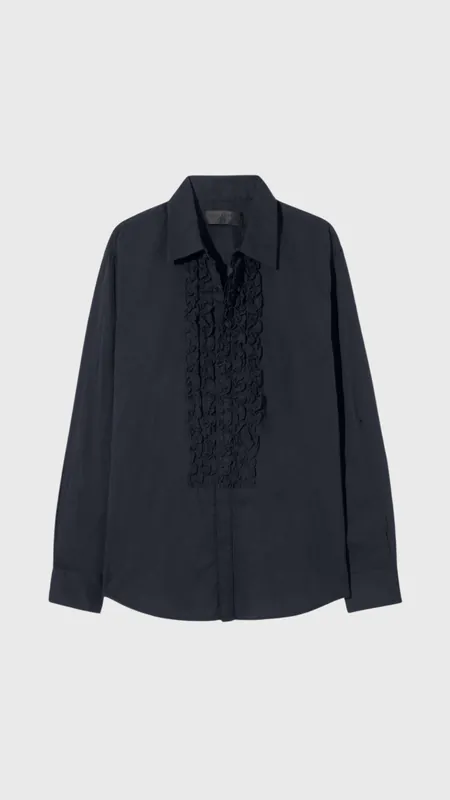 Nili Lotan Nathael Ruffle Shirt in Midnight