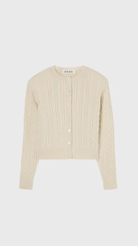 Róhe Fine Merino Cable Cardigan in Cream - Rohe