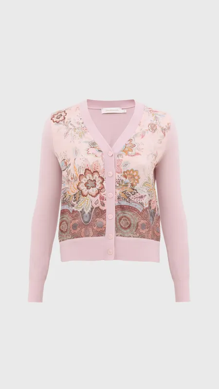 Zimmermann Luna Printed Silk Cardigan in Pink