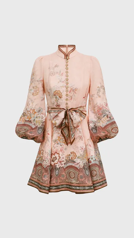 Zimmermann Alchemy Button Mini Dress in Pink Paisley
