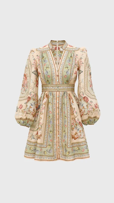 Zimmermann Roselight Plunge Mini Dress in Sage Tapestry Floral