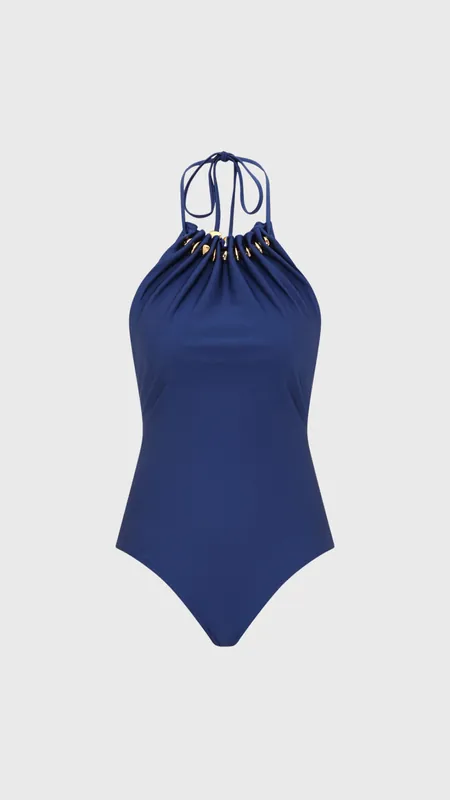 Zimmermann Aster Gathered Bead One Piece in Dark Cobalt
