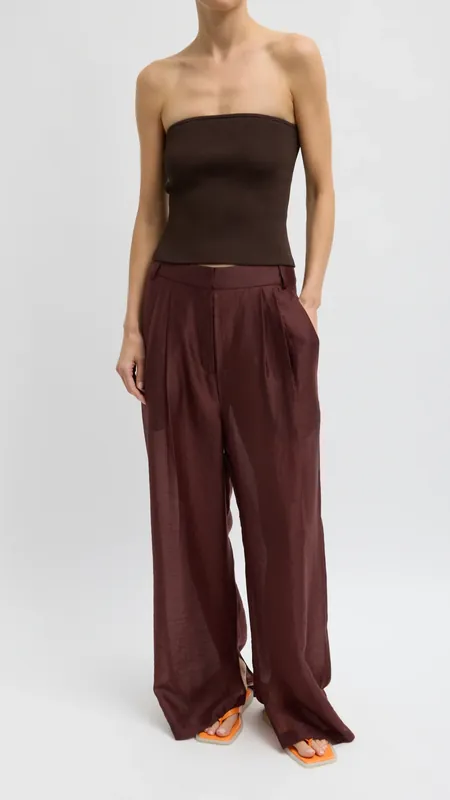 Tibi Ribbed Sweater Tube Top in Hickory