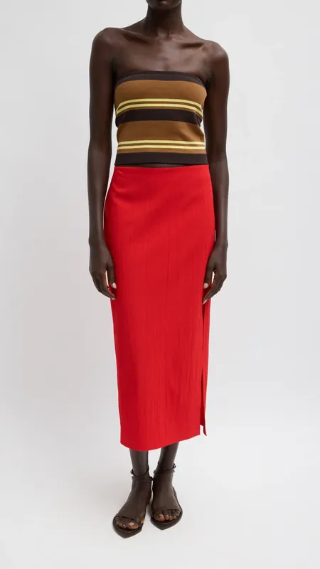 Tibi Creased Stretch Crepe Skirt in Red