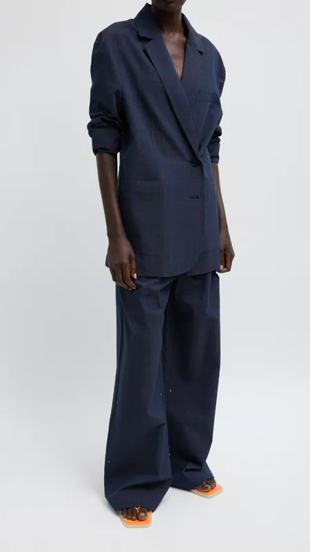 Tibi Menswear Crepon Liam Blazer in Navy Multi