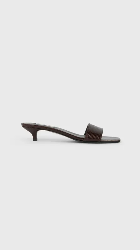 Toteme Slim Lizzard-Ebossed Leather Mules in Brown
