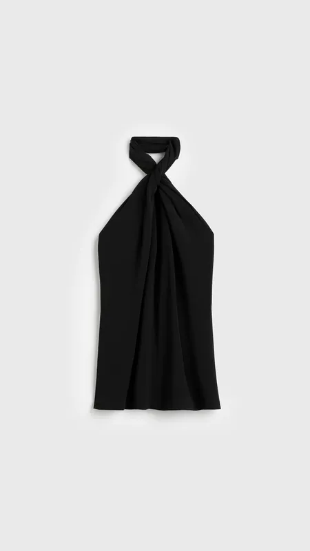 Toteme Twisted Jersey Halter Top in Black