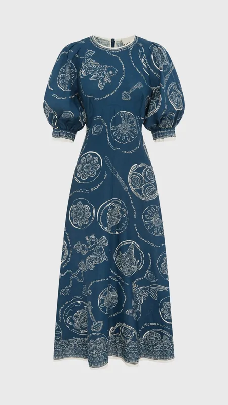 ALÉMAIS Lucky Midi Dress in Blue - Alemais