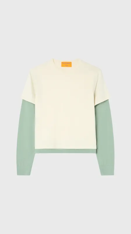 Guest In Residence Layer Tee in Cream/Sage Brush