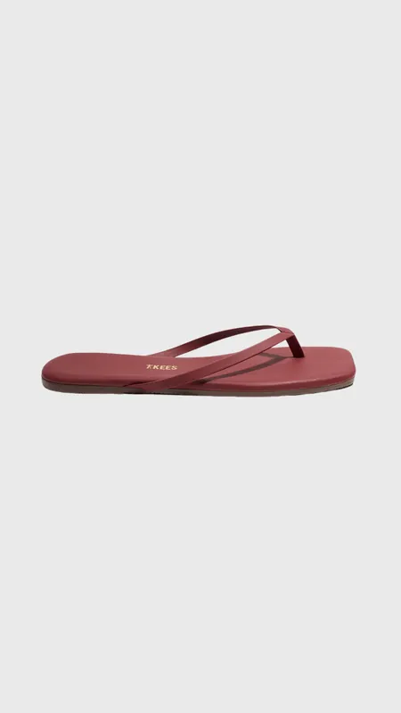 TKEES Square Toe Lily Leather Flip Flops in Burgundy